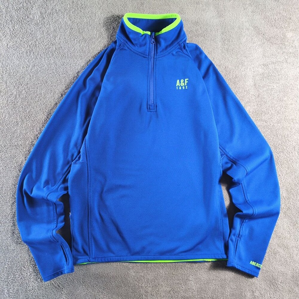 Abercrombie‎ & Fitch Mens L 1/4 Zip Pullover Blue With Neon Green Trim Y2K